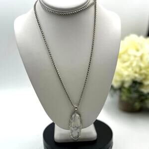 Kendra Scott Signed Frances White Howlite Silver Tone‎ Long Necklace